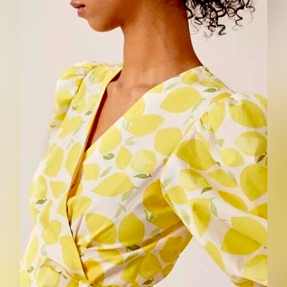 Anthropologie Hutch Lemon Print Wrap Midi Dress, NEW - Picture 3 of 14